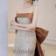 Sparkly Champagne Strapless Sleeveless Sheath Long Prom Dress, PD3574
