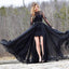Black Lace Long Sleeve Beaded Sheath Tight Prom Dresses,PD00083