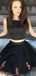 Black Two Piece Tulle Embroidery Sleeveless Homecoming Dresses,HD0034