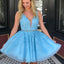 Blue Lace Beaded Sleeveless Fashion Homecoming Dresses,HD0014
