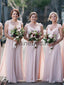 Blush Pink Chiffon Lace Cap Sleeve A-line Long Bridesmaid Dresses, AB4107