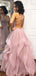 Blush Pink Ruffles Ball Gown Criss-cross Backless Prom Dresses,PD0304
