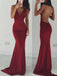 Burgundy Backless V-neck Sexy Mermaid Spaghetti Straps Cocktail Affordable Prom Dress PD0161