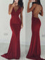 Burgundy Backless V-neck Sexy Mermaid Spaghetti Straps Cocktail Affordable Prom Dress PD0161