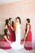 Burgundy Chiffon V-neck A-line Bridesmaid Dresses , AB1228