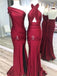 Burgundy Jersey Mismatched Mermaid Elegant Long Bridesmaid Dresses, AB4054