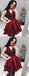 Burgundy Lace Satin Tiered Sleeveless V-neck Homecoming Dresses,HD0029