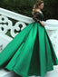Charming Emerald Off the Shoulder Lace Appliques Satin Ball Gown Prom Gown Dresses, PD00047