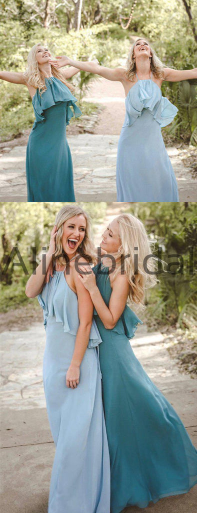 Chiffon Halter Backless Elegant Long Bridesmaid Dresses , AB4101