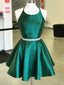 Dark Green Satin Spaghetti Strap Halter Open Back Homecoming Dresses,HD0044