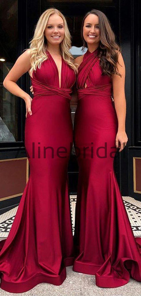 Dark Red Jersey Convertible Fashion Long Bridesmaid Dresses, AB4047