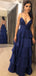 Dark Royal Blue Spaghetti Strap Tiered High Waist Prom Dresses,PD00379