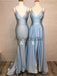 Dusty Blue Mismatched Spaghetti Strap Mermaid Bridesmaid Dresses, AB4052