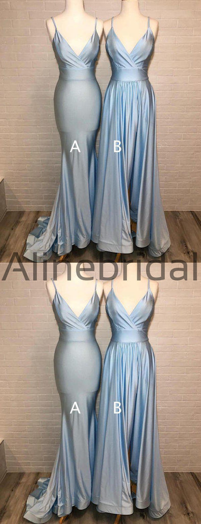 Dusty Blue Mismatched Spaghetti Strap Mermaid Bridesmaid Dresses, AB4052