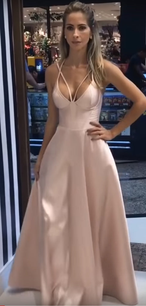 Dusty Pink Satin Spaghetti Strap A-line Simple Prom Dresses,PD00288