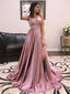 Dusty Rose Elastic Satin Spaghetti Strap Lace Up Back With Slit Prom Dresses,PD00374