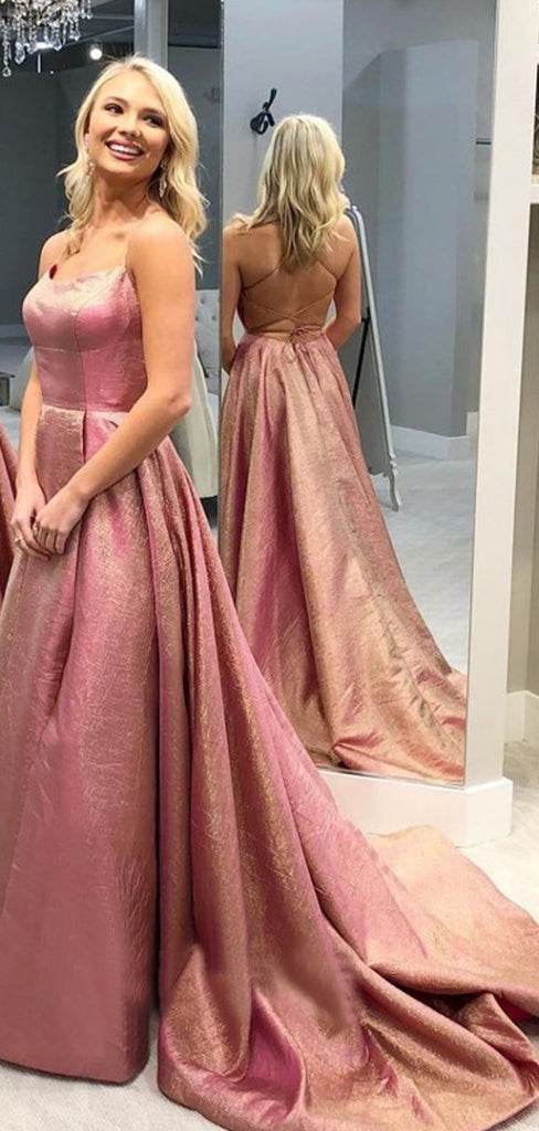 Dusty Rose Spaghetti Strap Lace Up Back Ball Gown Prom Dresses ,PD00199