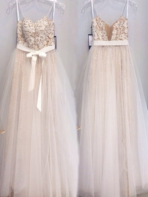 Elegant Spaghetti Straps Appliques Sequins High Waist With A-line Long Prom Dresses. AB1082