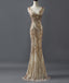 Fashion Charming Sparkly Golden Sequins Mermaid V-neck Formal Evening Party  Prom Dresses,PD00026