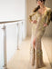 Fashion Gold Sequin Long Sleeve See Through Back Long Prom Dresses ,PD00299