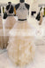 Fashion Two Piece Halter Lace High Neck Ruffles Skirt Prom Dresses For Teens ,PD00111