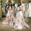 Fashion Two Piece  Lace Floral Prints Chiffon Cap Sleeve Prom Gown Dresses,PD0086