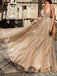 Gold Sequin Spaghetti Strap Backless Shiny Prom Dresses, PD00178
