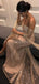 Gold Sequined Lace Off Shoulder Long Sleeve Sheath Prom Dresses, PD00352