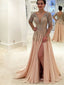 Gorgeous Beaded V-neck V-back Long Sleeve Split Prom Dresses,PD00071