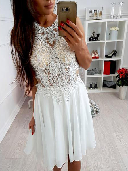 Ivory Lace Beaded Spaghetti Strap Criss-cross Chiffon Freshman Homecoming Dresses,BD00112