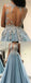 Light Blue Tulle Applique Open Back Sleeveless Prom Dresses ,PD00196