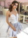 Light Grey Applique Satin Tiered Spaghetti Strap Homecoming Dresses ,BD00202