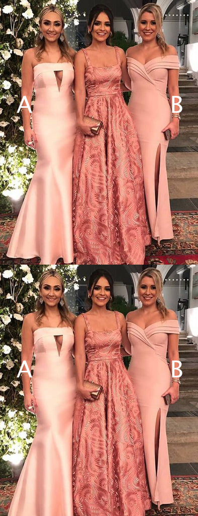 Light Nude Satin Off Shoulder Mismatched Mermaid Prom Dresses.PD00232