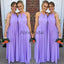 Lilac Chiffon Halter Simple A-line Long Bridesmaid Dresses, AB4010