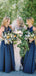 Navy Satin Round Neck Sleeveless A-line Bridesmaid Dresses, AB4129