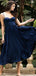 Navy Sweethart Spaghetti Strap A-line Ankle Length Prom Dresses ,PD00194