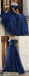 Navy Tulle Off Shoulder Fashion A-line Prom Dresses ,PD00193