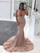Nude Jersey Deep Scoop Neck Mermaid Train Formal Prom Dresses,PD00349