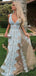 Nude Tulle Blue Applique A-line Sleeveless Charming Prom Dresses.PD00228