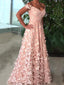 Off Shoulder Blush Pink 3D Butterfly Applique A-line Prom Dresses .PD00247