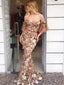 Off Shoulder Nude Embroidery Floral Mermaid Prom Dresses,PD00170