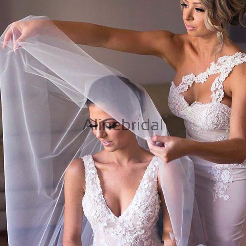 One Shoulder Lace Mermaid Elegant Bridesmaid Dresses, AB4023