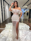 Sexy Sparkly White Off the Shoulder Side-Slit Mermaid Long Prom Dress, Evening Dress, PD3501
