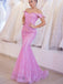 Glamours Pink Off the Shoulder Sequins Mermaid Organza Prom Dress, Evening Gown, PD00342