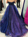 Popular High Low Navy Beaded Halter Ruffles Ball Gown Prom Dresses,PD00038
