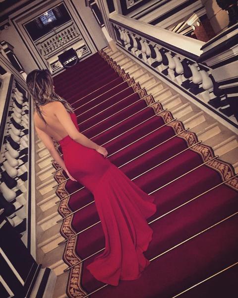 Red Jersey High Neck Halter Mermaid Backless Prom Dresses,PD00206
