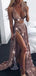 Rose Gold Sequin Sexy Side Slit Sleeveless Prom Dresses, PD00183