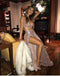 Rose Gold Sequin Sexy Side Slit Sleeveless Prom Dresses, PD00183
