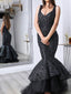 Shiny Black Satin With Sequin Mermaid Sleeveless Prom Dresses.PD00223