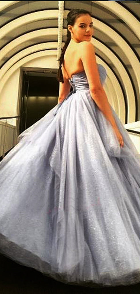 Shiny Grey Sequin Tulle Sweetheart Strapless Prom Dresses .PD00255